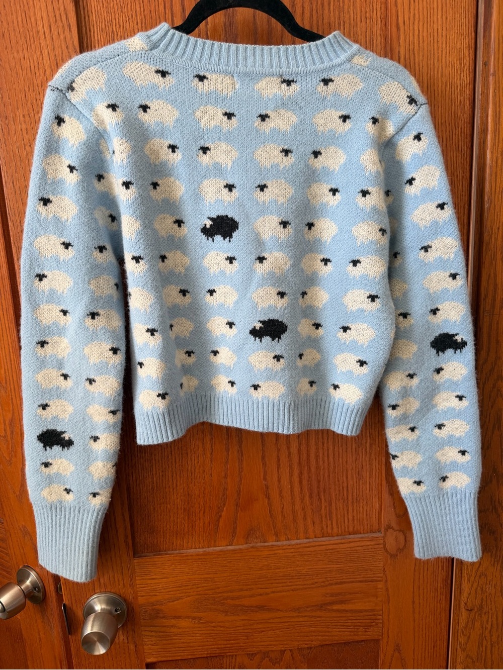 Cider Light Blue Sheep Pattern Crewneck Sweater